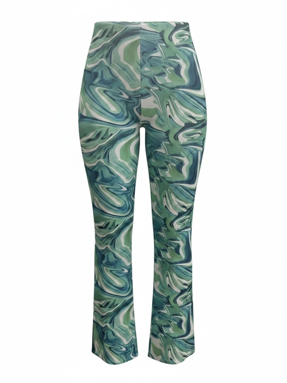 High-Rise Green Marble Flare Pants